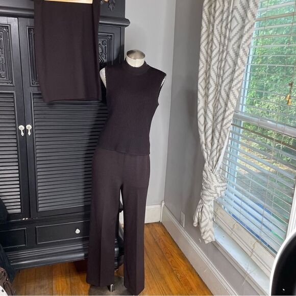St John Collection 3Pc Knit Tank Pant Skirt Suit Chocolate Brown sz S 6 8 - Picture 1 of 13